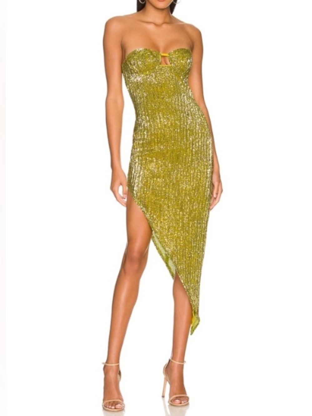 Camila Coelho Sparkling Lime Green Strapless Midi Dress - Picture 2 of 16